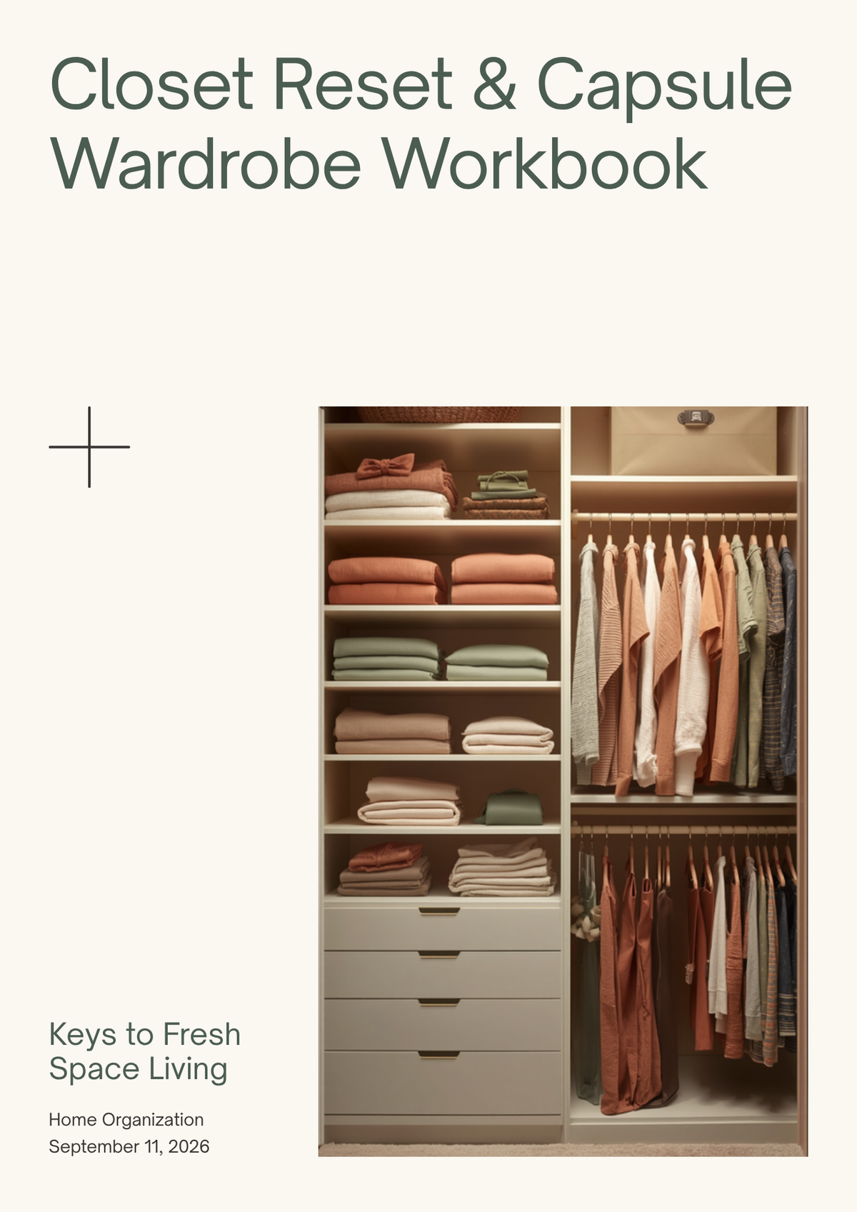 Closet Reset & Capsule Wardrobe Workbook — 40-page printable digital download cover by Keys to Fresh Space Living