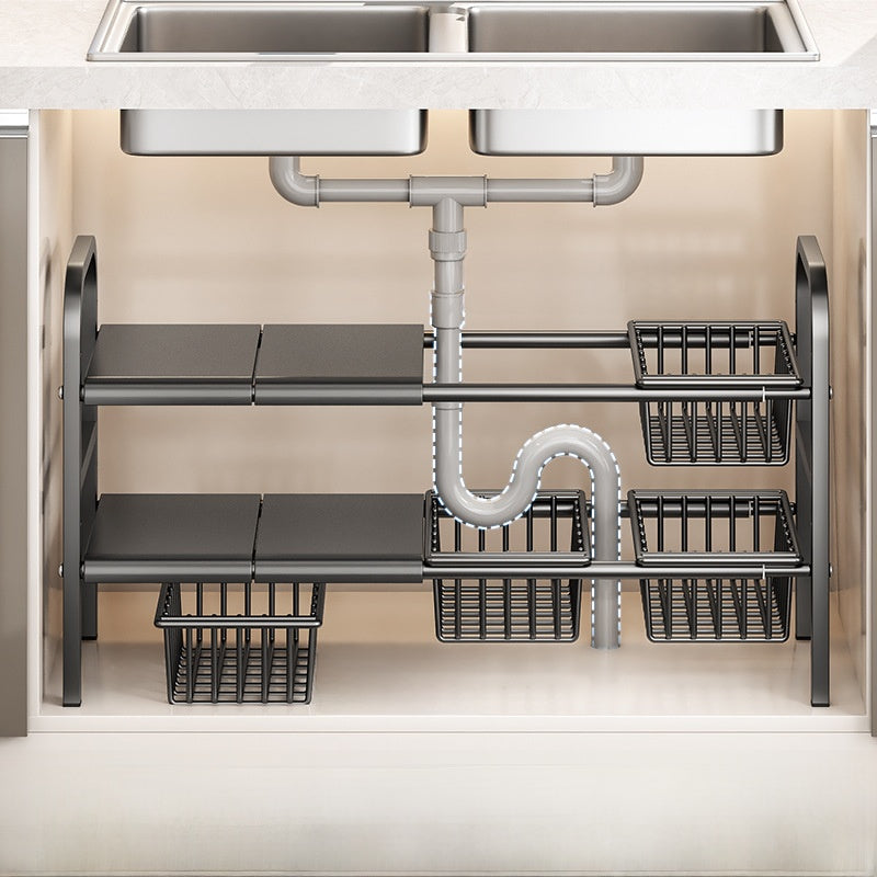 SpaceLift Expandable Cabinet Organizer | Adjustable Shelf & Sliding Basket Storage System