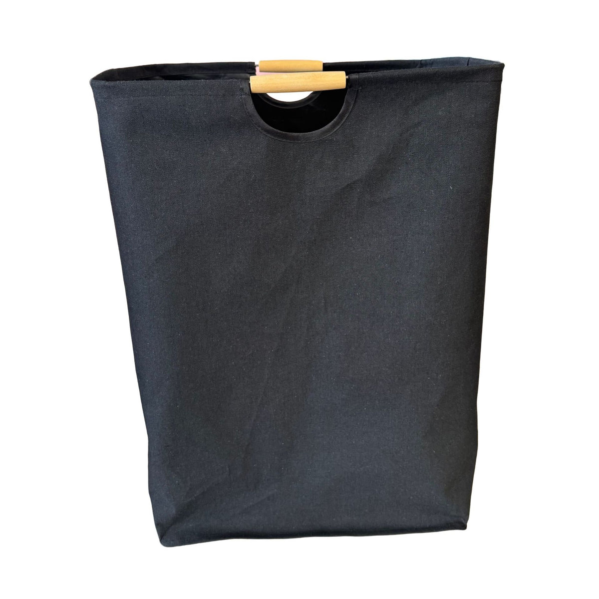 Cotton linen foldable laundry basket with wooden handles