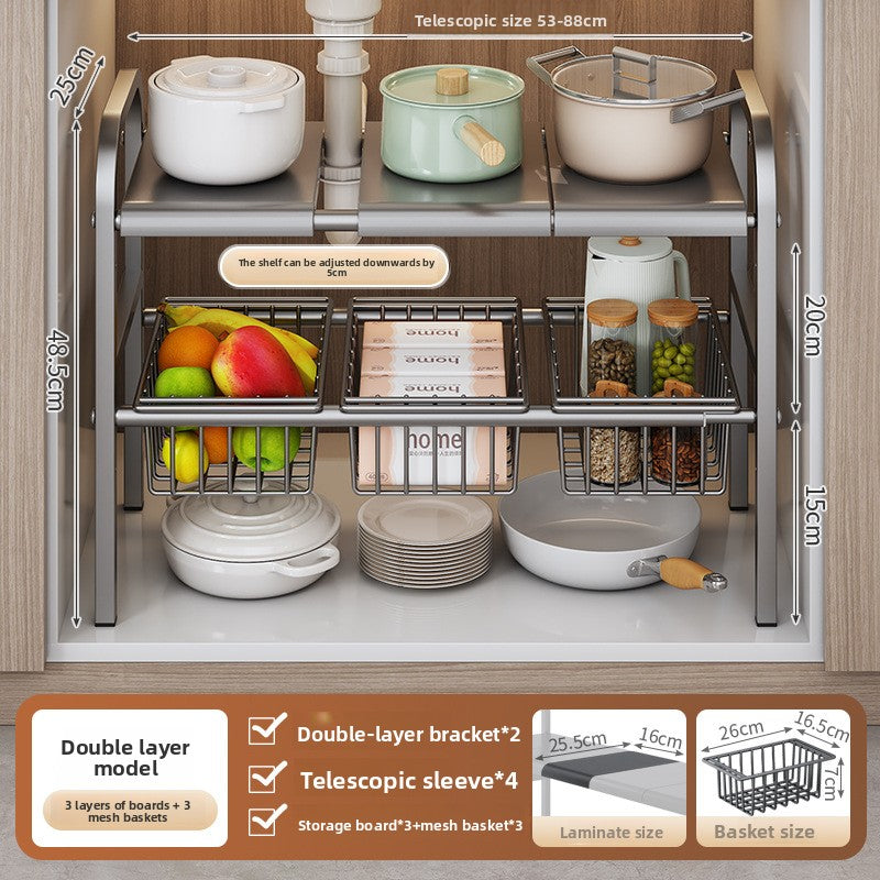 SpaceLift Expandable Cabinet Organizer | Adjustable Shelf & Sliding Basket Storage System
