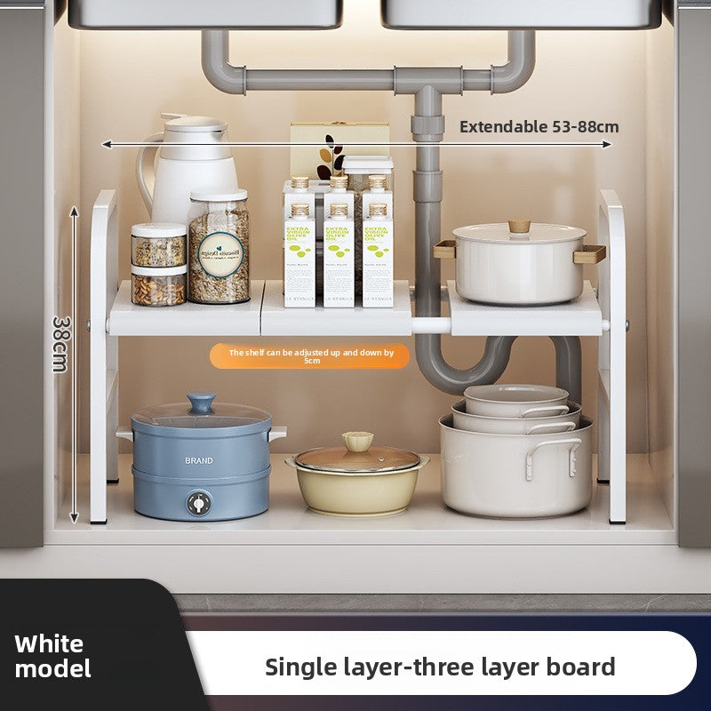 SpaceLift Expandable Cabinet Organizer | Adjustable Shelf & Sliding Basket Storage System