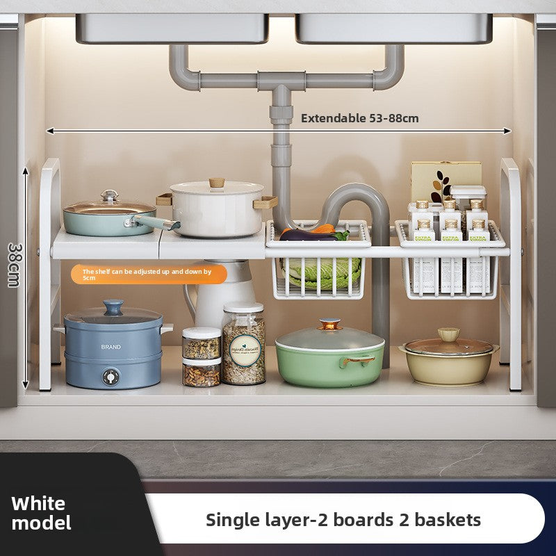 SpaceLift Expandable Cabinet Organizer | Adjustable Shelf & Sliding Basket Storage System
