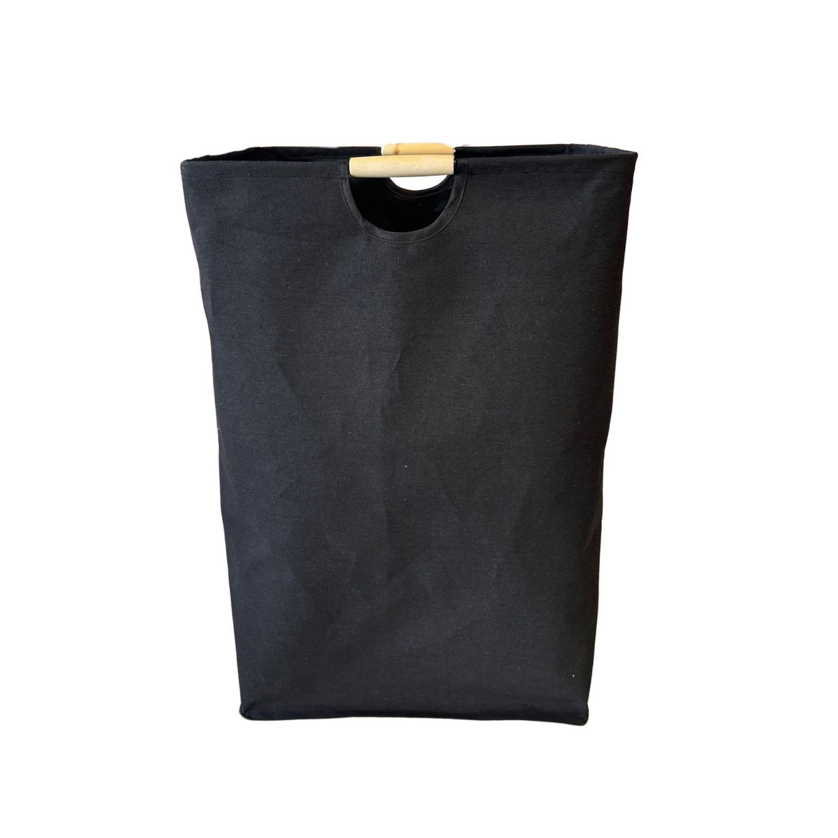 Cotton linen foldable laundry basket with wooden handles