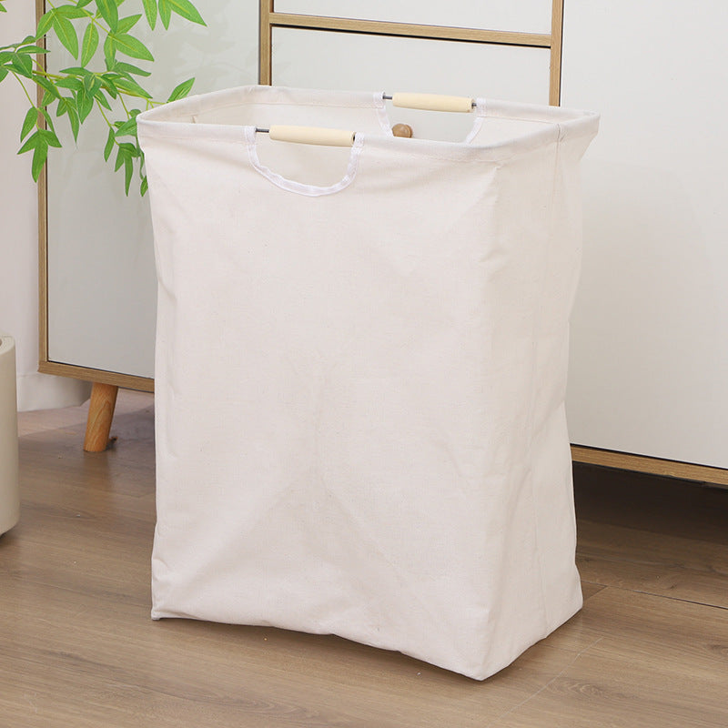 Cotton linen foldable laundry basket with wooden handles