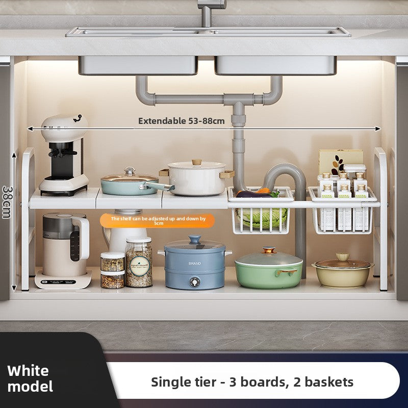 SpaceLift Expandable Cabinet Organizer | Adjustable Shelf & Sliding Basket Storage System