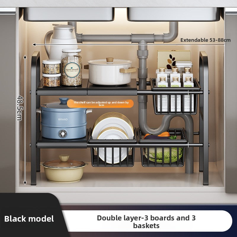 SpaceLift Expandable Cabinet Organizer | Adjustable Shelf & Sliding Basket Storage System