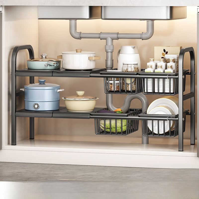 SpaceLift Expandable Cabinet Organizer | Adjustable Shelf & Sliding Basket Storage System