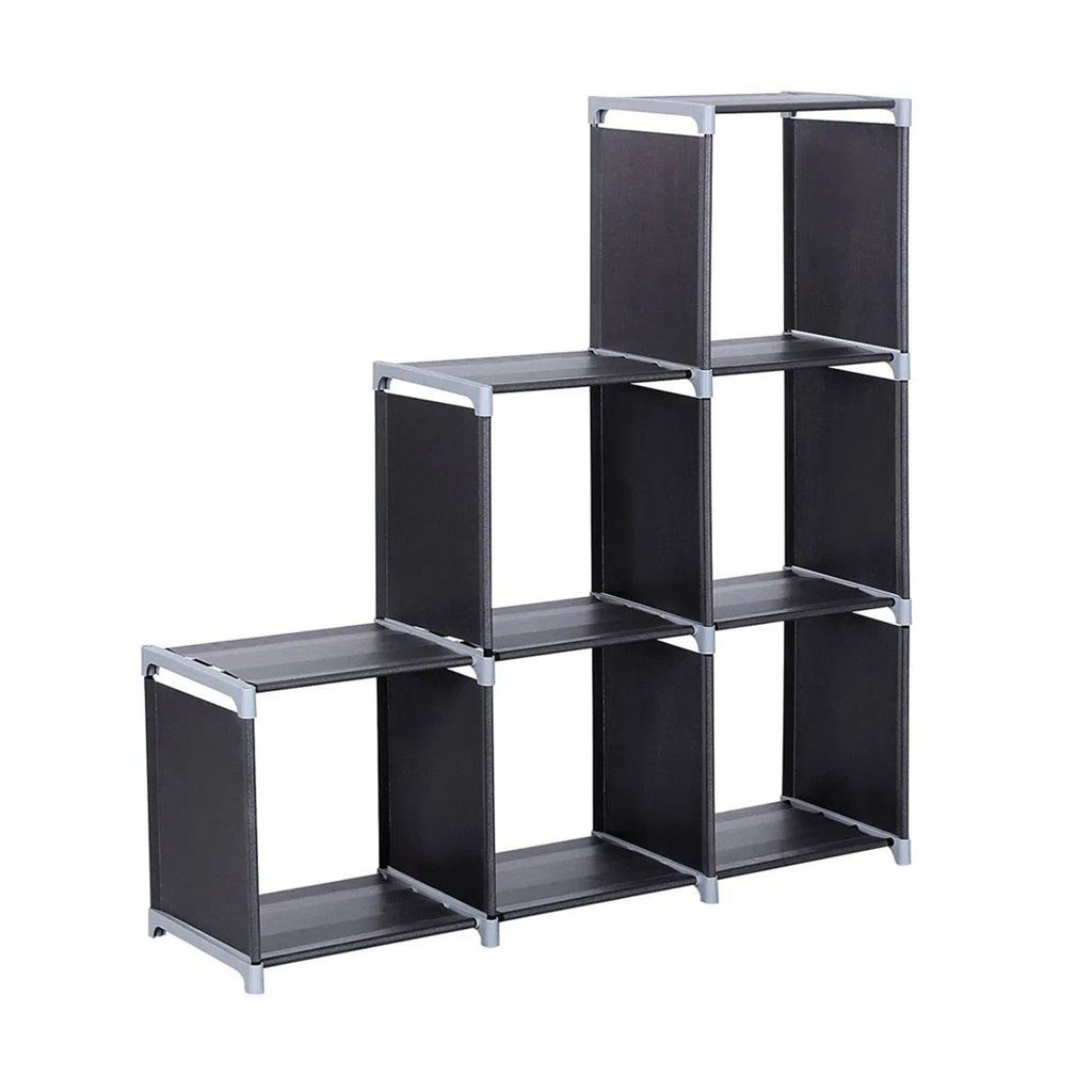 Stepped 6-cube storage shelf in black