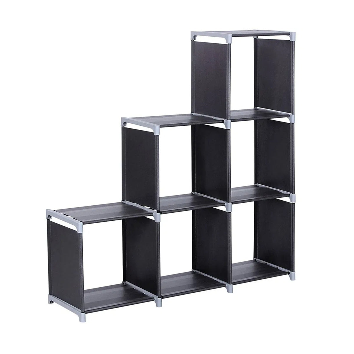 Stepped 6-cube storage shelf in black