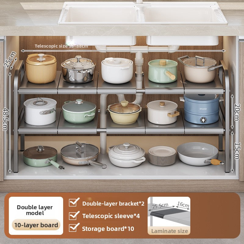 SpaceLift Expandable Cabinet Organizer | Adjustable Shelf & Sliding Basket Storage System