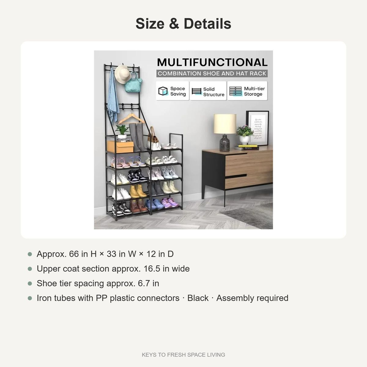 Coat and shoe rack size: about 66 x 33 x 12 in