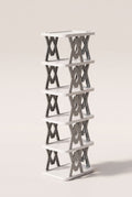 Grey and white 6-tier foldable vertical shoe rack, empty