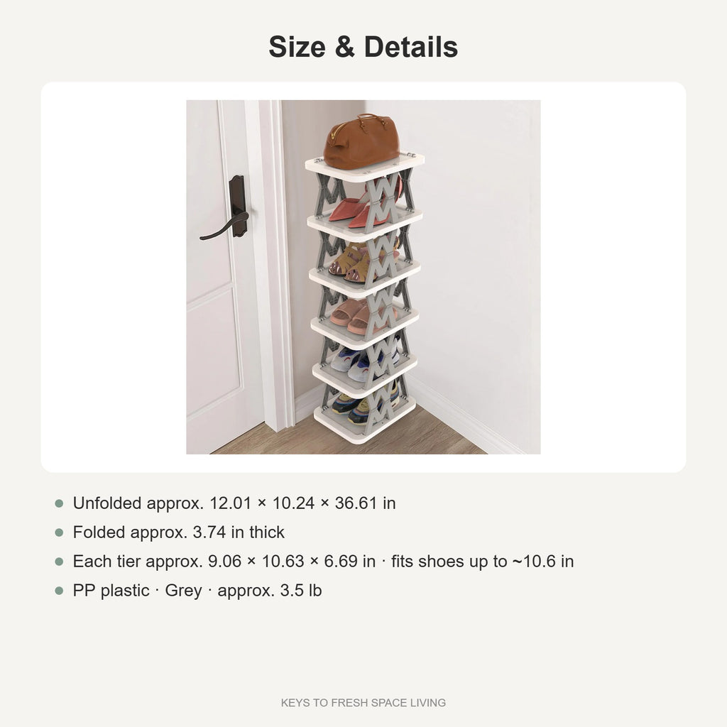 Vertical shoe rack size: about 12 x 10.2 x 36.6 in unfolded
